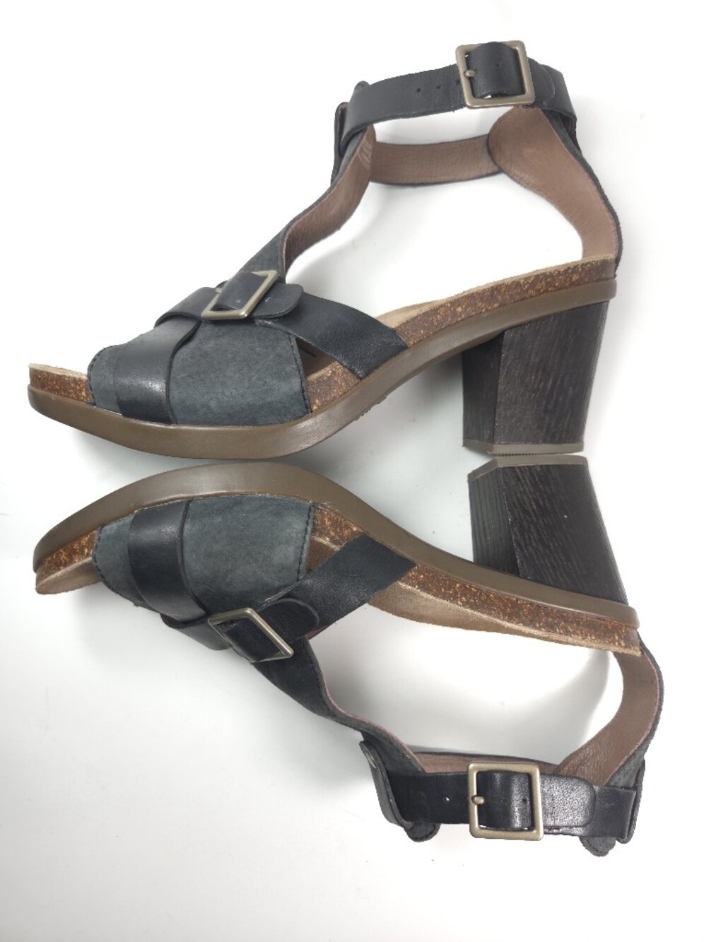 Dansko Dominique Black Leather & Suede W Cork Block Heel Sandals Sz 10.5/EU 41 - Picture 11 of 16
